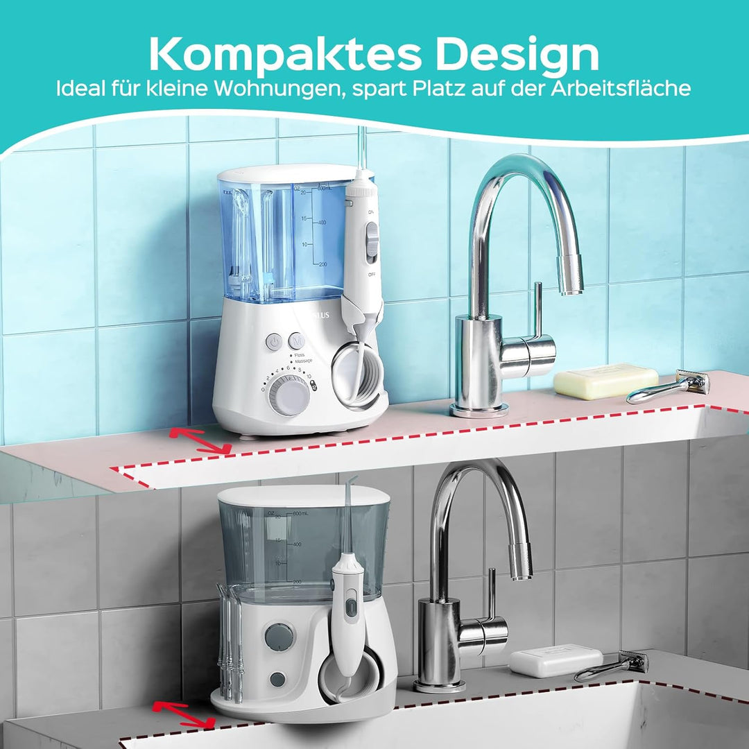COSLUS Munddusche Elektrisch Professional Zähne: 2 Modi & 12 Druckstufen – 600ml Wassertank Zahndusc