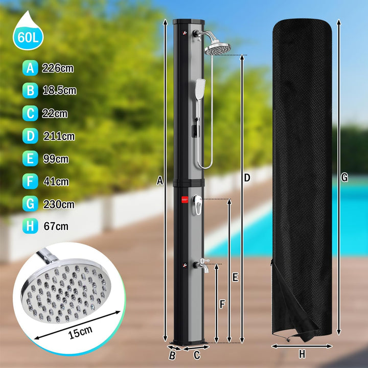 Solardusche 60L Solar Gartendusche warmes Wasser Bis Zu 60°C Ohne Stromanschluss mit Handbrause und