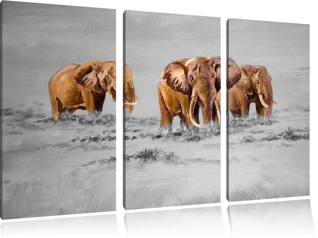 Pixxprint Elefanten in Südafrika als Leinwandbild/Grösse: 3 Teilig (120x80) cm/Wandbild/Kunstdruck/f