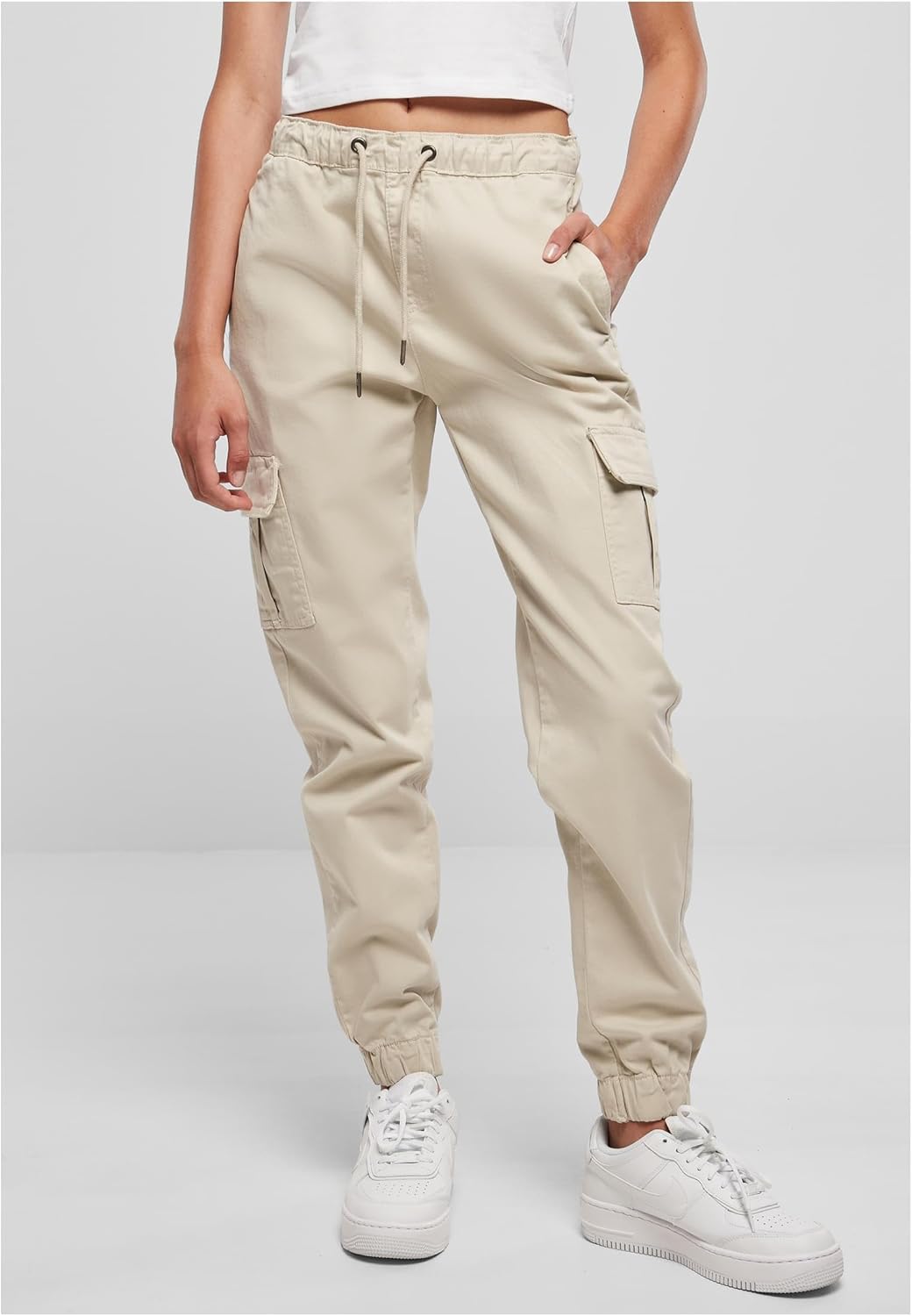 Urban Classics Damen Ladies High Waist Cargo Comfort Jogging Pants Hose, Softseagrass