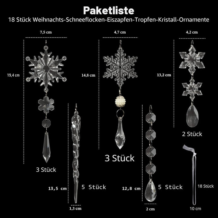 18 Stück Weihnachtsbaumschmuck Kristall Ornamente – Hängende Acryl Weihnachten Schneeflocke Eiszapfe