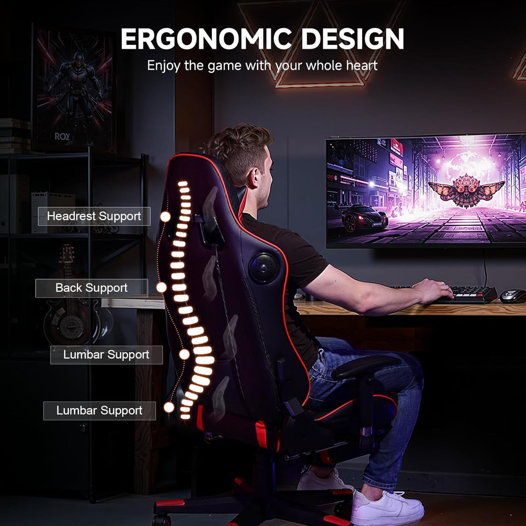 GTPLAYER Gaming Stuhl mit Fussstützen Lautsprecher Bluetooth, Gamer Stuhl Ergonomischer Computerstuh