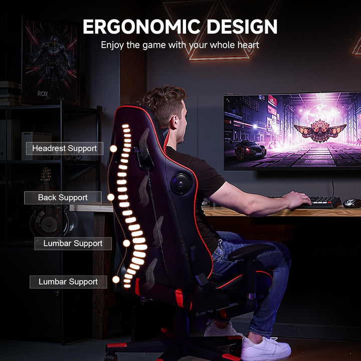 GTPLAYER Gaming Stuhl mit Fussstützen Lautsprecher Bluetooth, Gamer Stuhl Ergonomischer Computerstuh