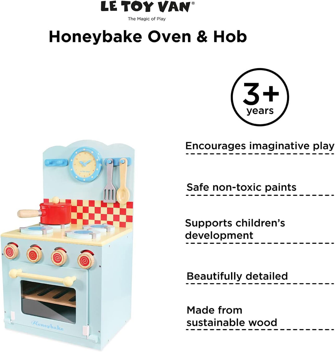 Le Toy Van – Pädagogisches Honeybake Küchen-Rollenspiel Ofen &amp; Herd aus Holz in Blau | Für Mädchen &amp;