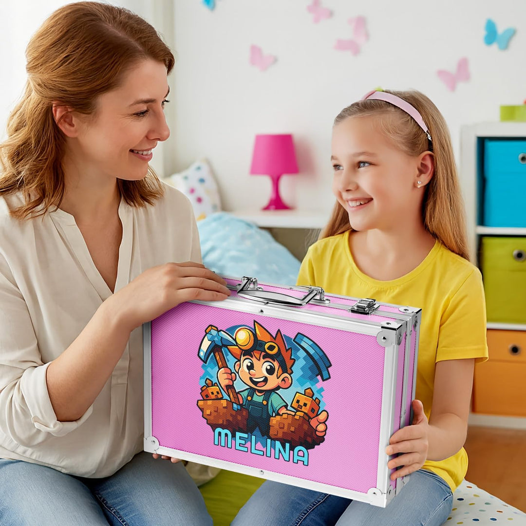 Maverton personalisiertes Kunstset für Kinder - 118-teilig Malkoffer - Buntstifte Koffer Set - Gesch