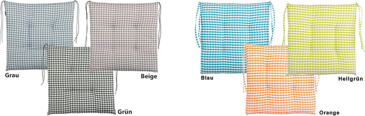Brandsseller 6er-Set Sitzkissen 40x40x5 cm kariert Stuhlkissen mit 4-Punkt-Steppung &amp; Kordelbändern