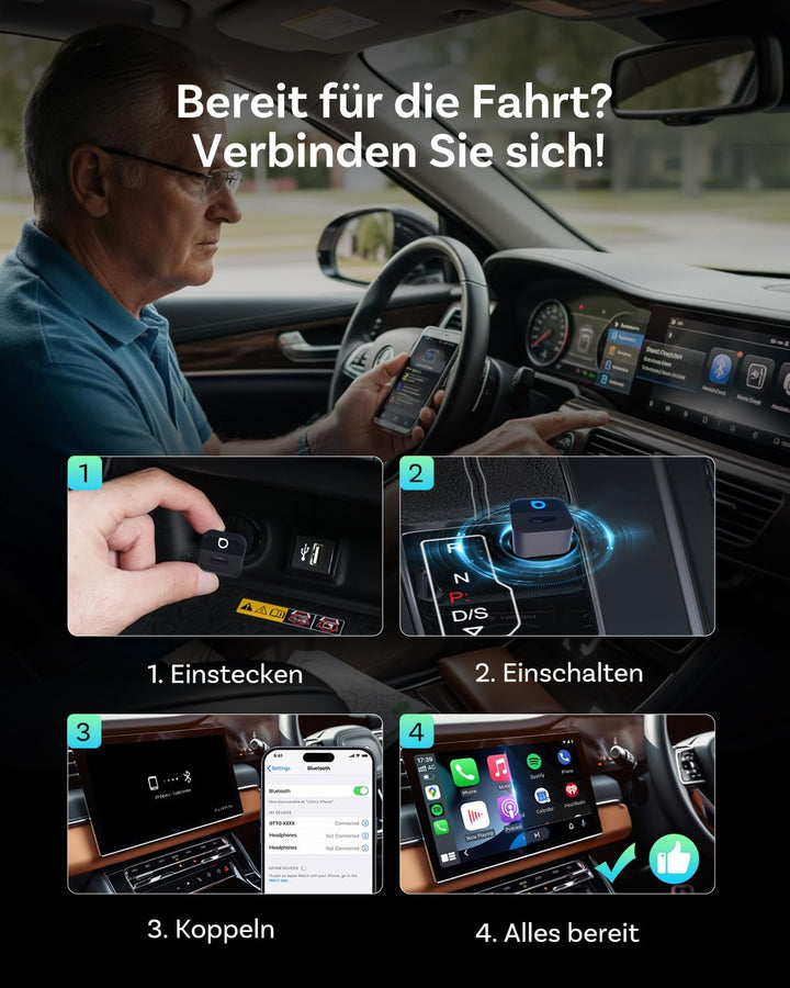 OTTOCAST Mini Pico 2026 Verbesserte, 2 in 1 Wireless CarPlay & Android Auto Adapter mit USB-A/C-Adap