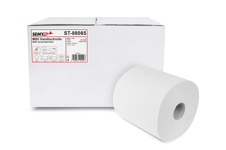 Semy Top Handtuchrolle Midi, Innenabwicklung 20 cm, 2 lagig, hochweiss, 1er Pack (1 x 6 Stück) Singl