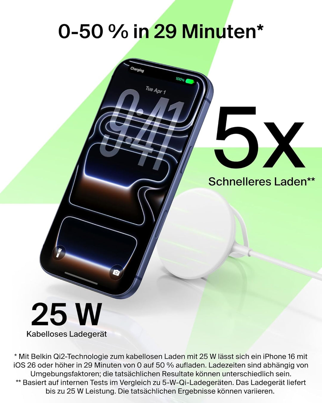 Belkin UltraCharge Wireless Charger mit Qi2 25W, Kompatibel mit MagSafe Ladegerät mit Passiver Kühlt