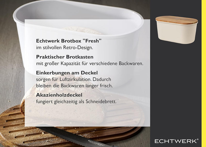 ECHTWERK Brotkasten “FRESH“, Brotbox, Brotaufbewahrung, Platzsparende Aufbewahrungsbox, Brotkorb mit