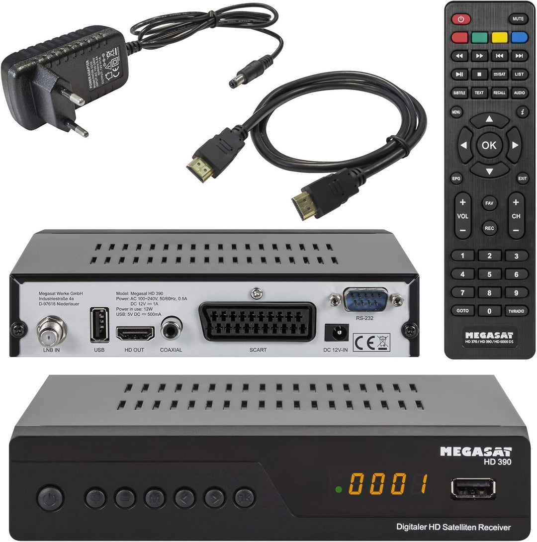 Camping SAT Koffer 40cm Spiegel + HD Receiver (12V & 220V) + Single LNB + 10m Kabel mit LNB + Kabel