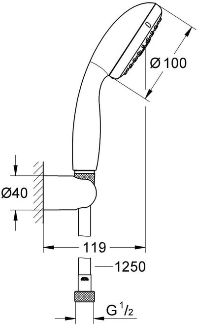 GROHE Tempesta 100 - Handbrause ( 2 Strahlarten, Antikalk System, inkl. Handbrausenhalter), chrom, 2