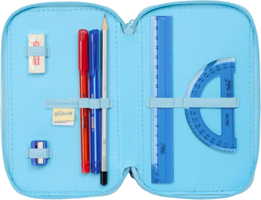 STITCH HAPPY Schulmäppchen mit 37 nützlichen Utensilien, Federmäppchen für Kinder, ideal für Kinder