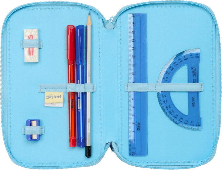 STITCH HAPPY Schulmäppchen mit 37 nützlichen Utensilien, Federmäppchen für Kinder, ideal für Kinder