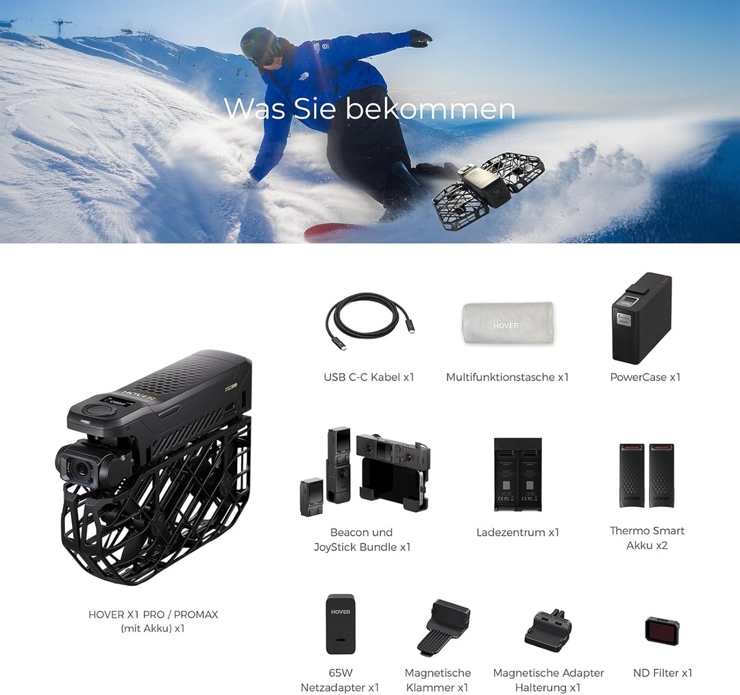 HOVERAir X1 PROMAX Drohne mit Kamera 8K, Faltbar Action Cam mit über 15 vollautomatischen Flugmodi,