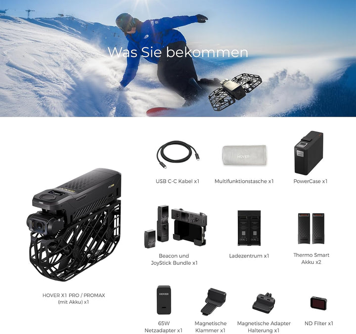 HOVERAir X1 PROMAX Drohne mit Kamera 8K, Faltbar Action Cam mit über 15 vollautomatischen Flugmodi,