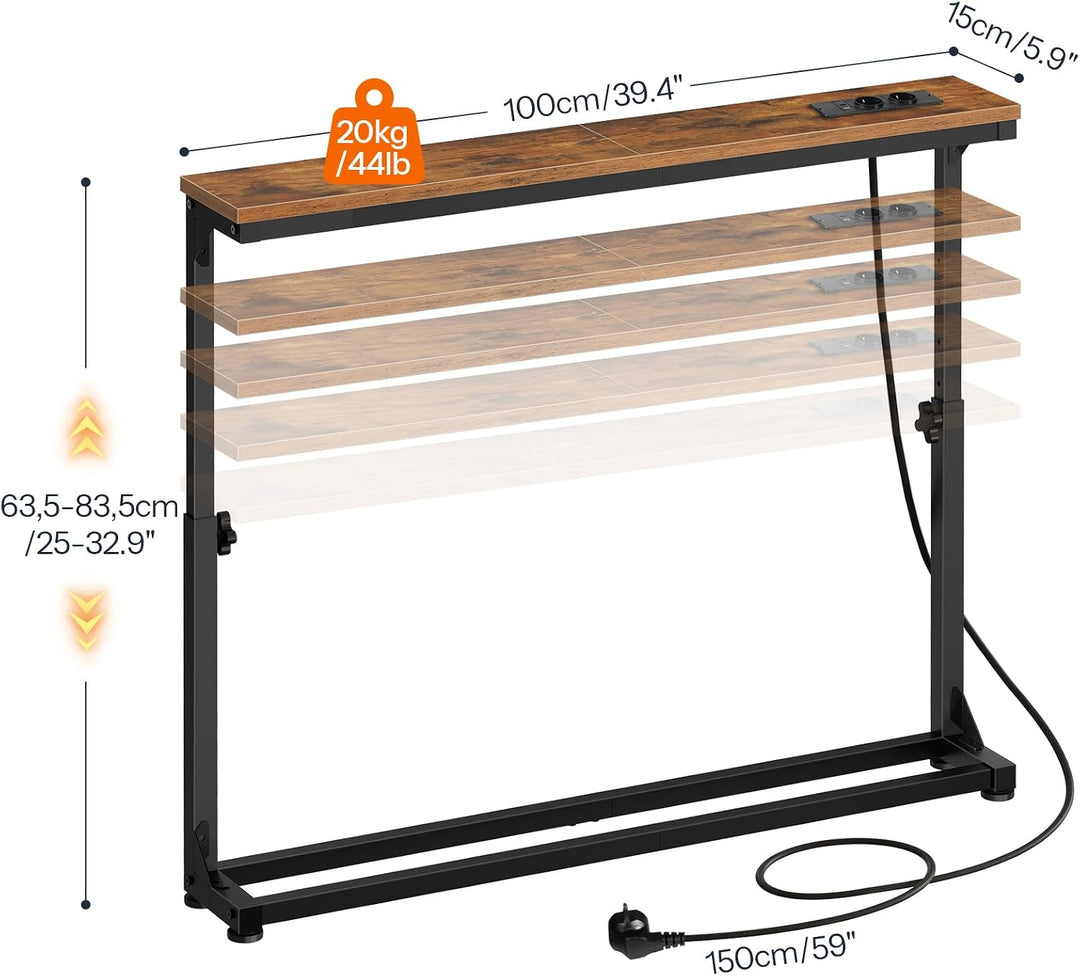 HOOBRO Schmaler Konsolentisch (15 cm breit), höhenverstellbar (63,5-83,5 cm), Sofatisch mit Ladestat
