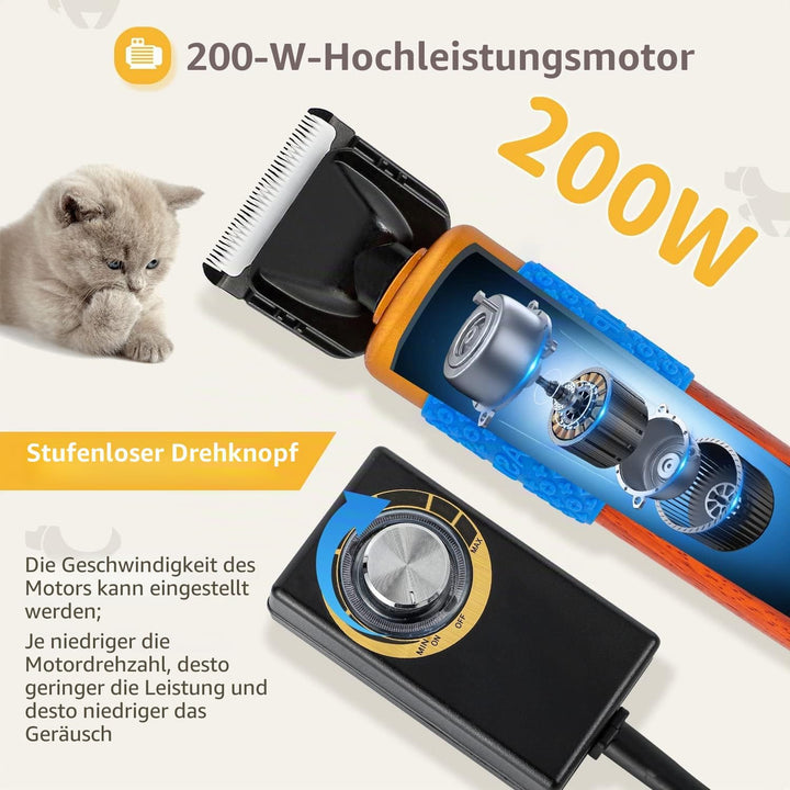 CGOLDENWALL 200W Hundeschermaschine Leise Profi Hund Katze Tierhaarschneider mit 3m Kabel, einstellb