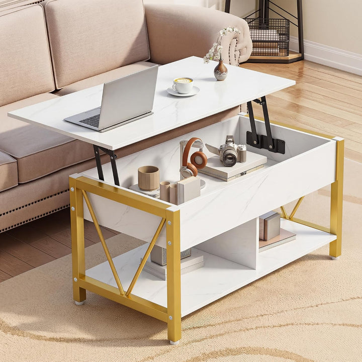 YITAHOME Höhenverstellbarer Couchtisch im Industrie-Design mit verstecktem Stauraum &amp; Ablage, Multif