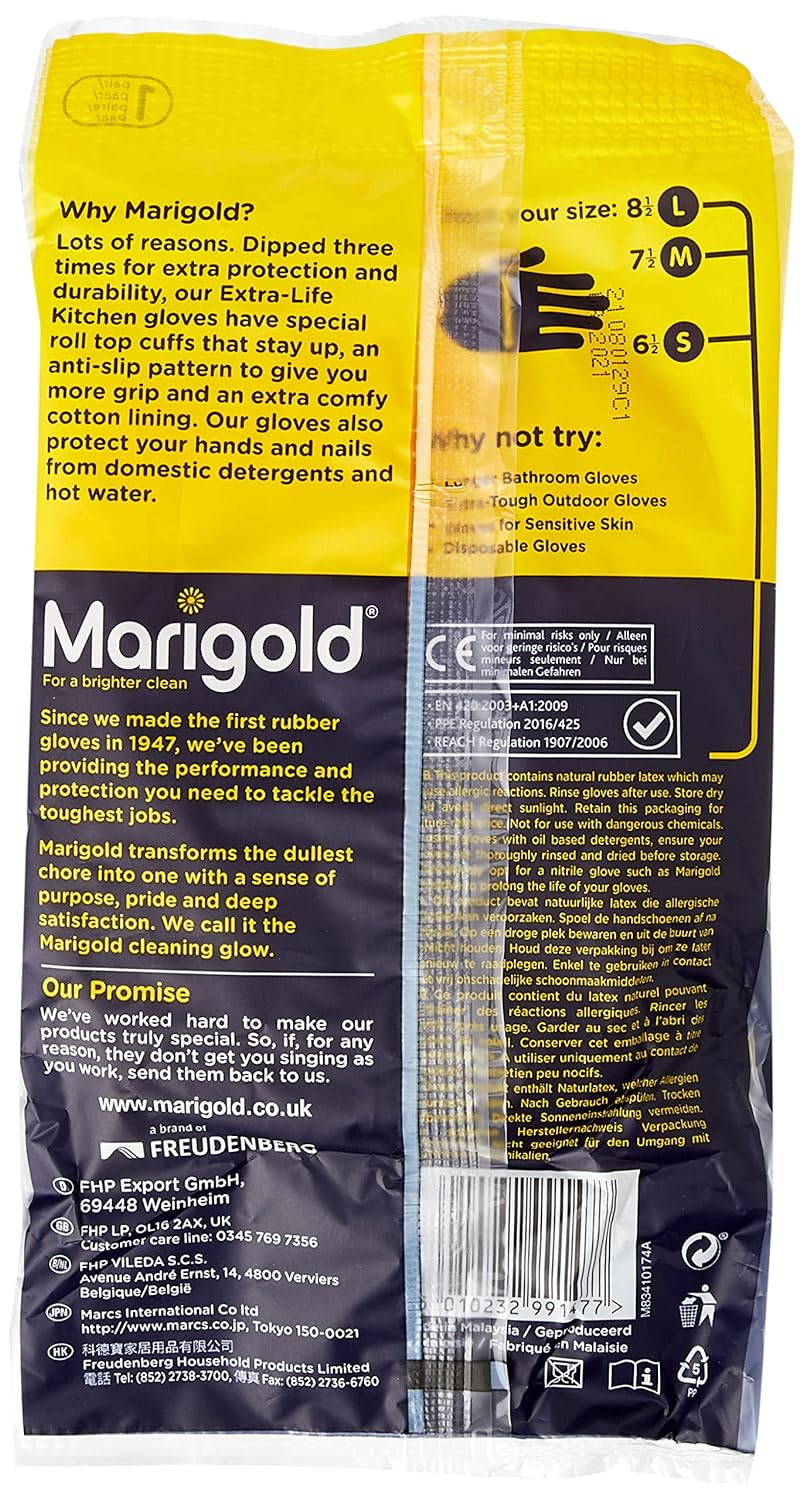 MARIGOLD Handschuhe für die Küche, Grösse M, Gelb, 6 Stück Einzelbett, Einzelbett