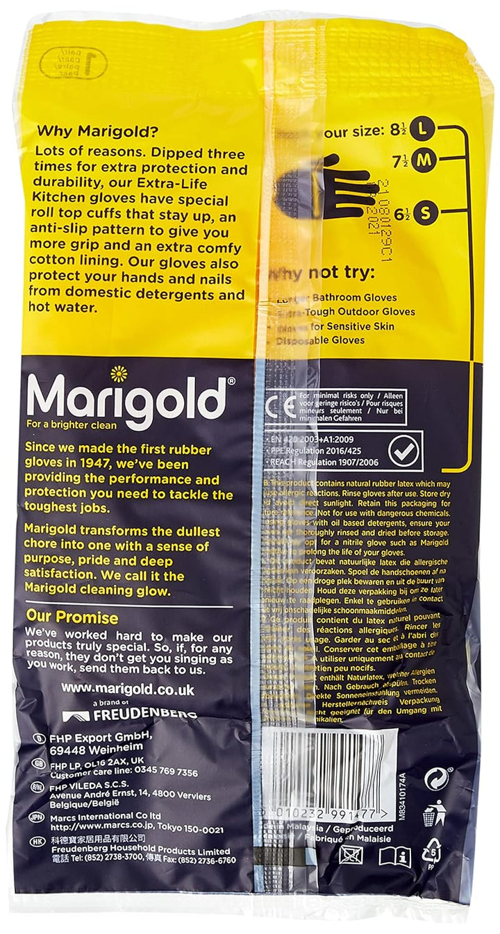 MARIGOLD Handschuhe für die Küche, Grösse M, Gelb, 6 Stück Einzelbett, Einzelbett