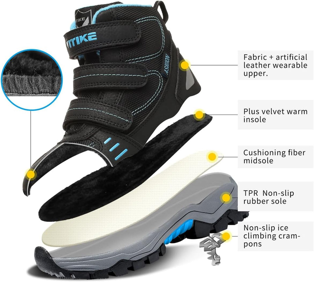 ASHION Jungen Winterschuhe Kinder Winterstiefel gefüttert und wasserdicht – rutschfeste Outdoor Wand