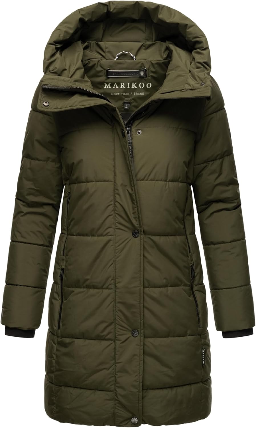 MARIKOO Damen Wintermantel Warmer Steppmantel lang mit Kapuze Karumikoo XVI XS-3XL L Dark Olive, L D
