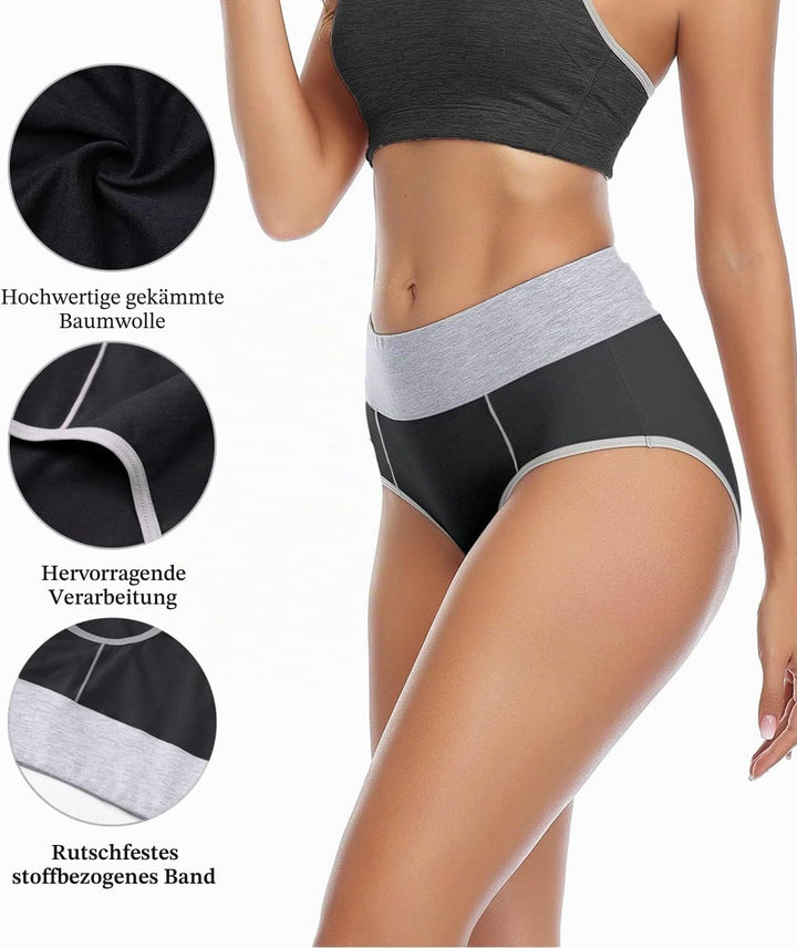 wirarpa Unterhosen Damen Baumwolle Unterwäsche Frauen Taillenslip Hohe Taille Slip 5er Pack XS Schwa