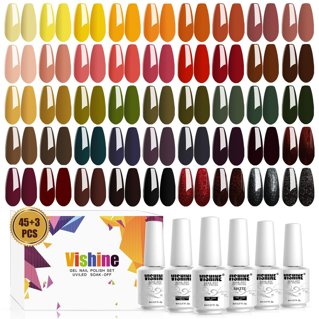 Vishine Maniküre-Set, UV/LED, Maschine, semi-permanent, 45 Farben Nagellack semi-permanent, Top Base