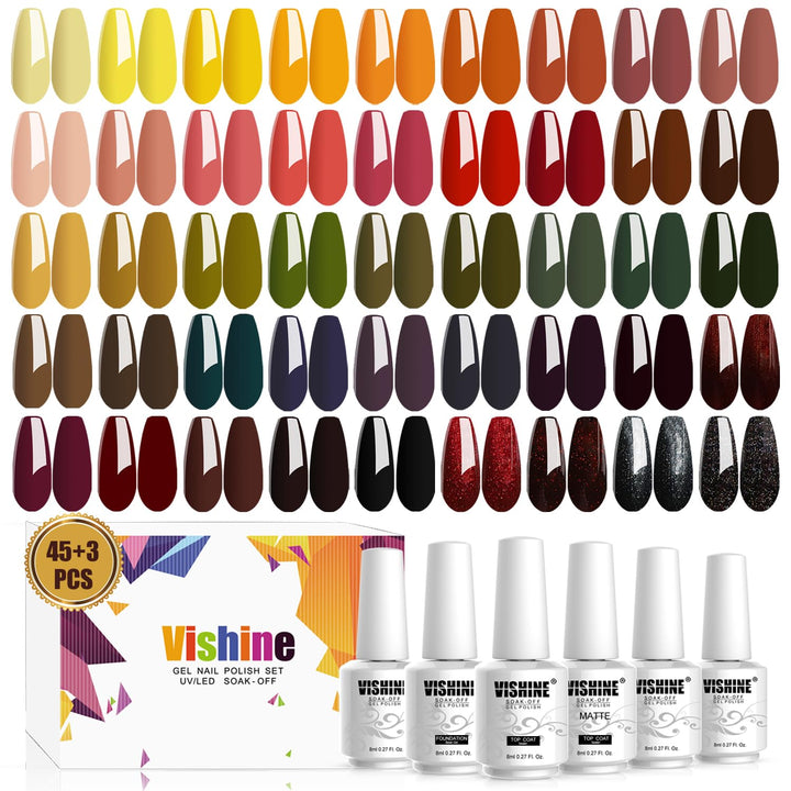 Vishine Maniküre-Set, UV/LED, Maschine, semi-permanent, 45 Farben Nagellack semi-permanent, Top Base