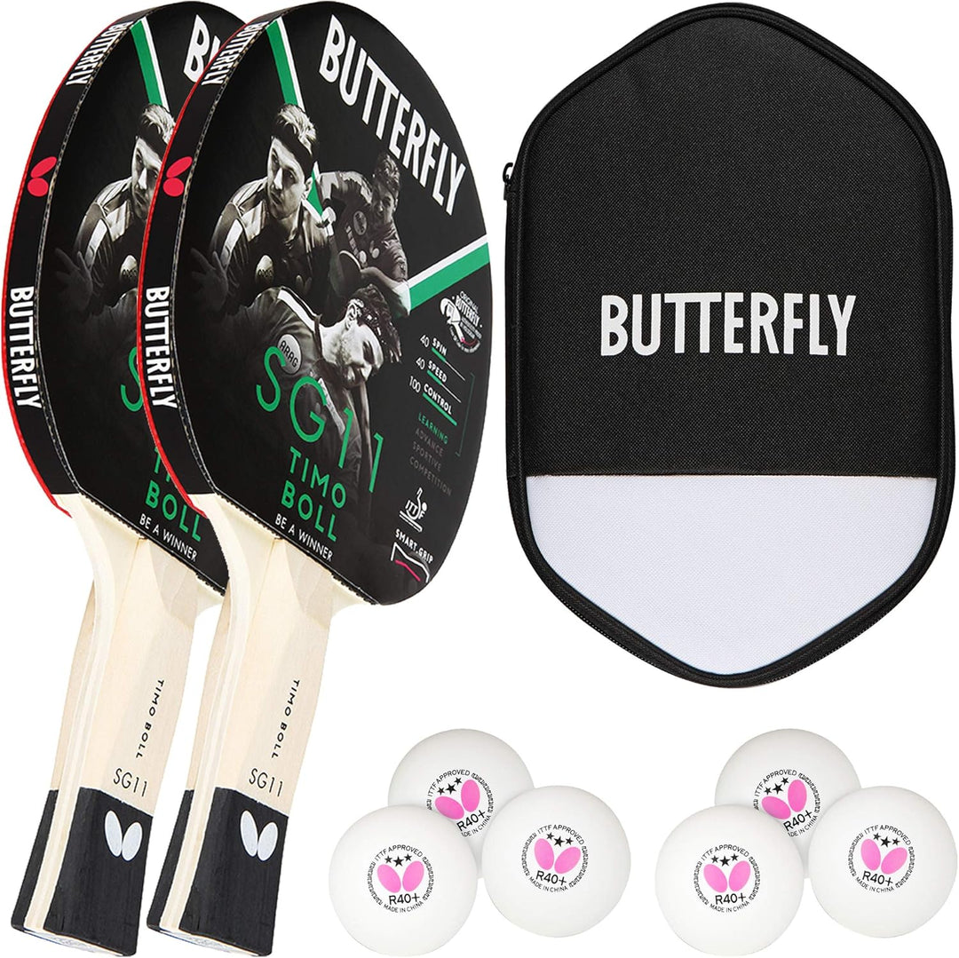 Butterfly Timo Boll 2 x SG11 Tischtennisschläger + Cell Case Tischtennishülle + 2 x 3*** ITTF R40+ T