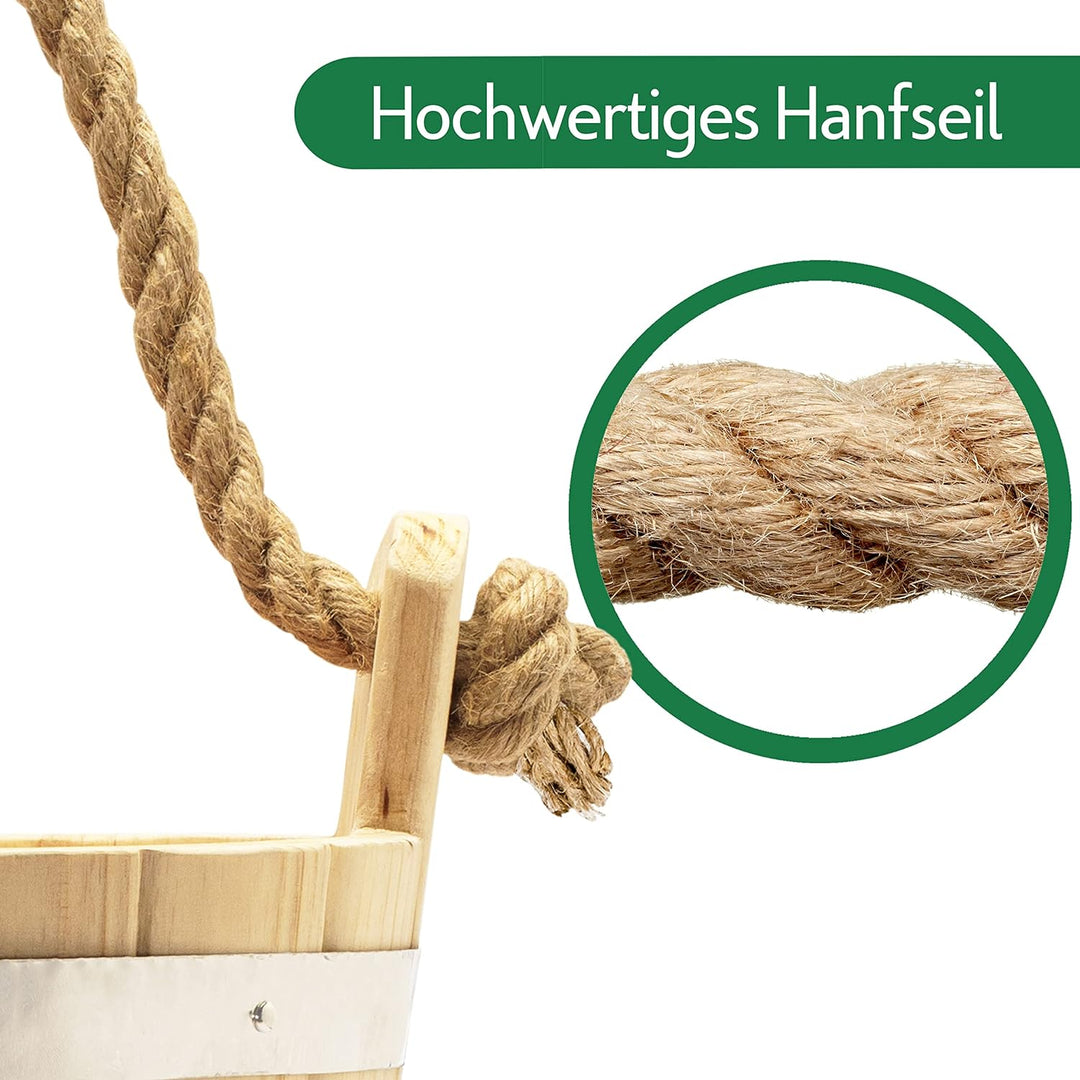 CozyNature® Sauna Eimer mit Kelle aus hochwertigem finnischen Kiefern-Holz | edle Metallringe - kräf