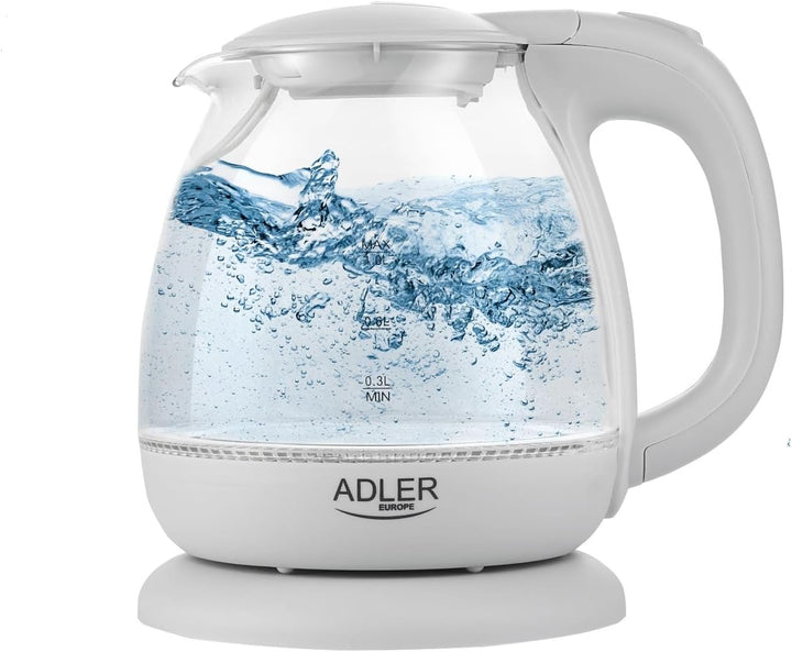 adler AD 1238 Elektrischer Wasserkocher aus Glas, klein, 1 l, 1100 W, LED-Beleuchtung, 1100 W, 1 Lit