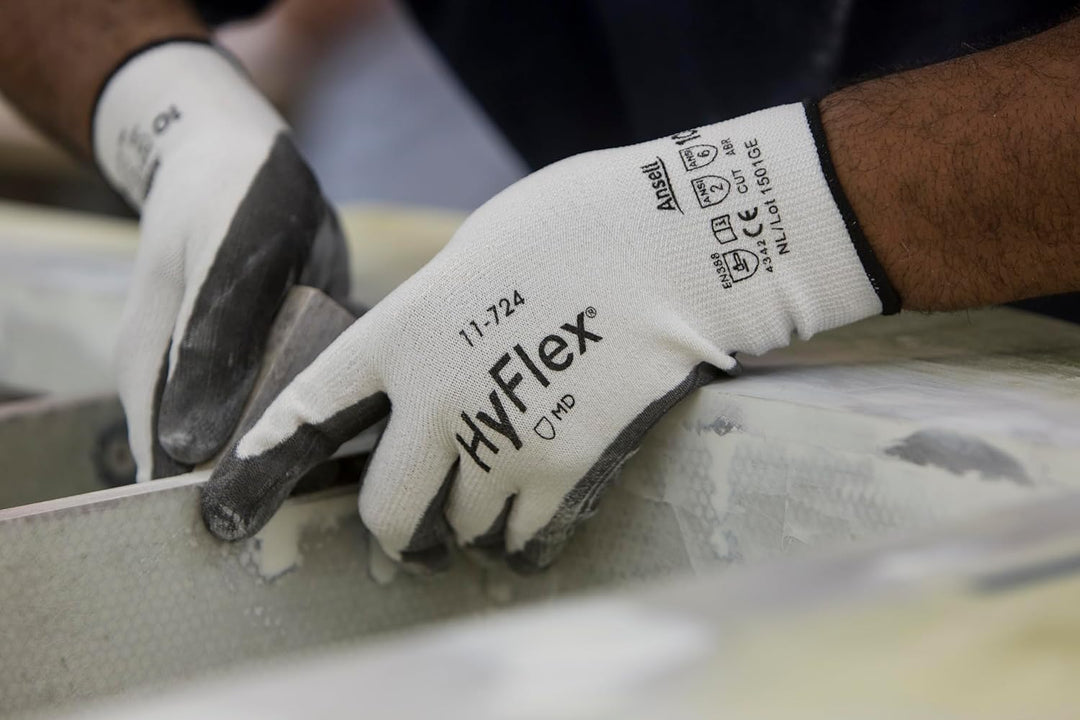 Ansell HyFlex 11-724 Schnittschutz-Handschuhe, Mechanikschutz, Weiss, Grösse 8 (12 Paar pro Beutel)