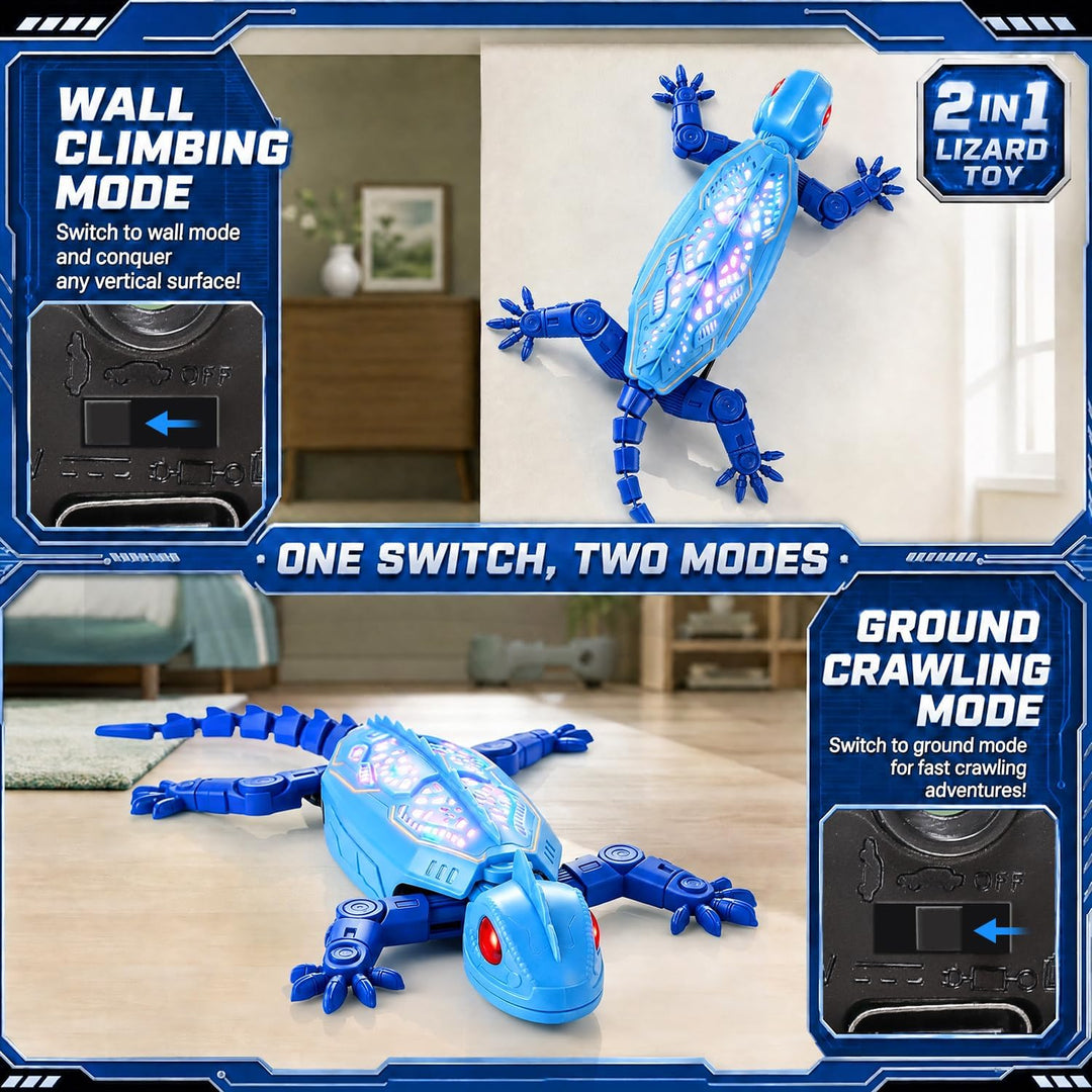 FOTSHARER Blauer Wall Crawler Gecko, wiederaufladbare ferngesteuerte Eidechse mit bunter LED-Beleuch