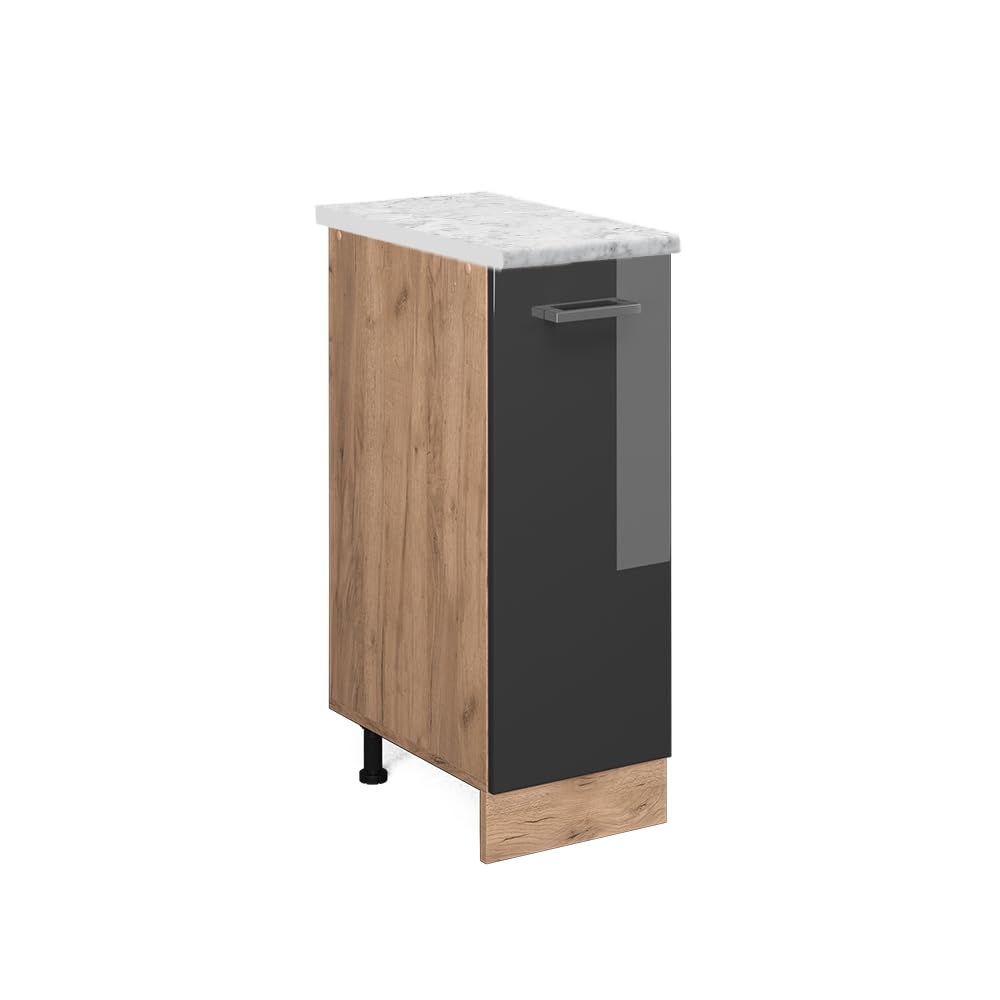 Vicco Unterschrank für die Küche: R-Line, Anthrazit Hochglanz/Goldkraft Eiche, 30 cm AP Marmor Anthr