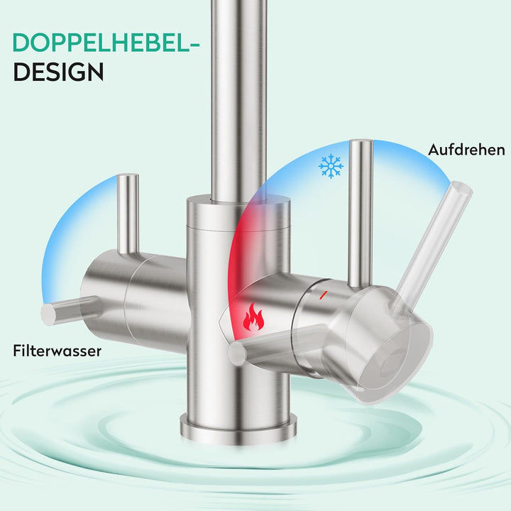 CREA Niederdruck Armatur Küche, 3 Wege Wasserhahn Küche, 360° Drehbar Küchenarmatur, 3 in 1 Mischbat