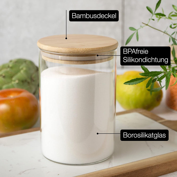 Moritz &amp; Moritz 6x Vorratsgläser mit Deckel Set 2x 1500 ml 2x 750 ml, 2x 500 ml – 6x Vorratsdosen Gl