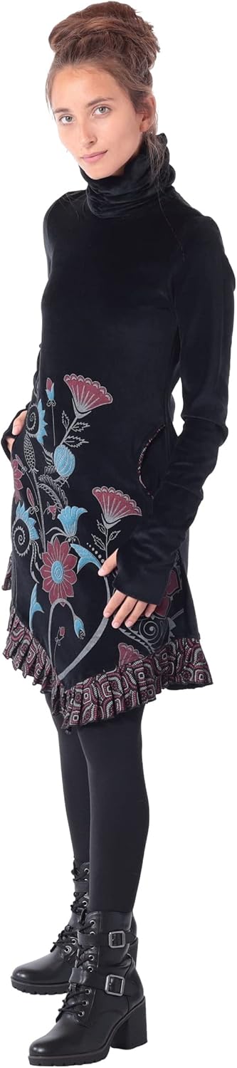 Kleid aus Samt mit Kragen dr20, Schwarz