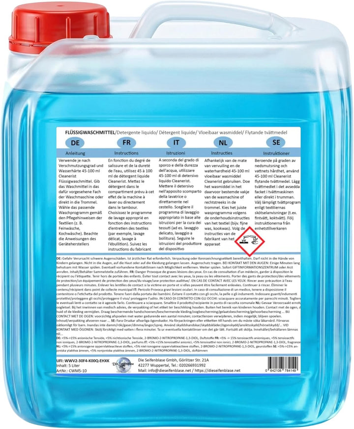 Cleanerist | 5L Universal Flüssigwaschmittel Vollwaschmittel – XXL Grosspackung – für Weiss- Bunt- S