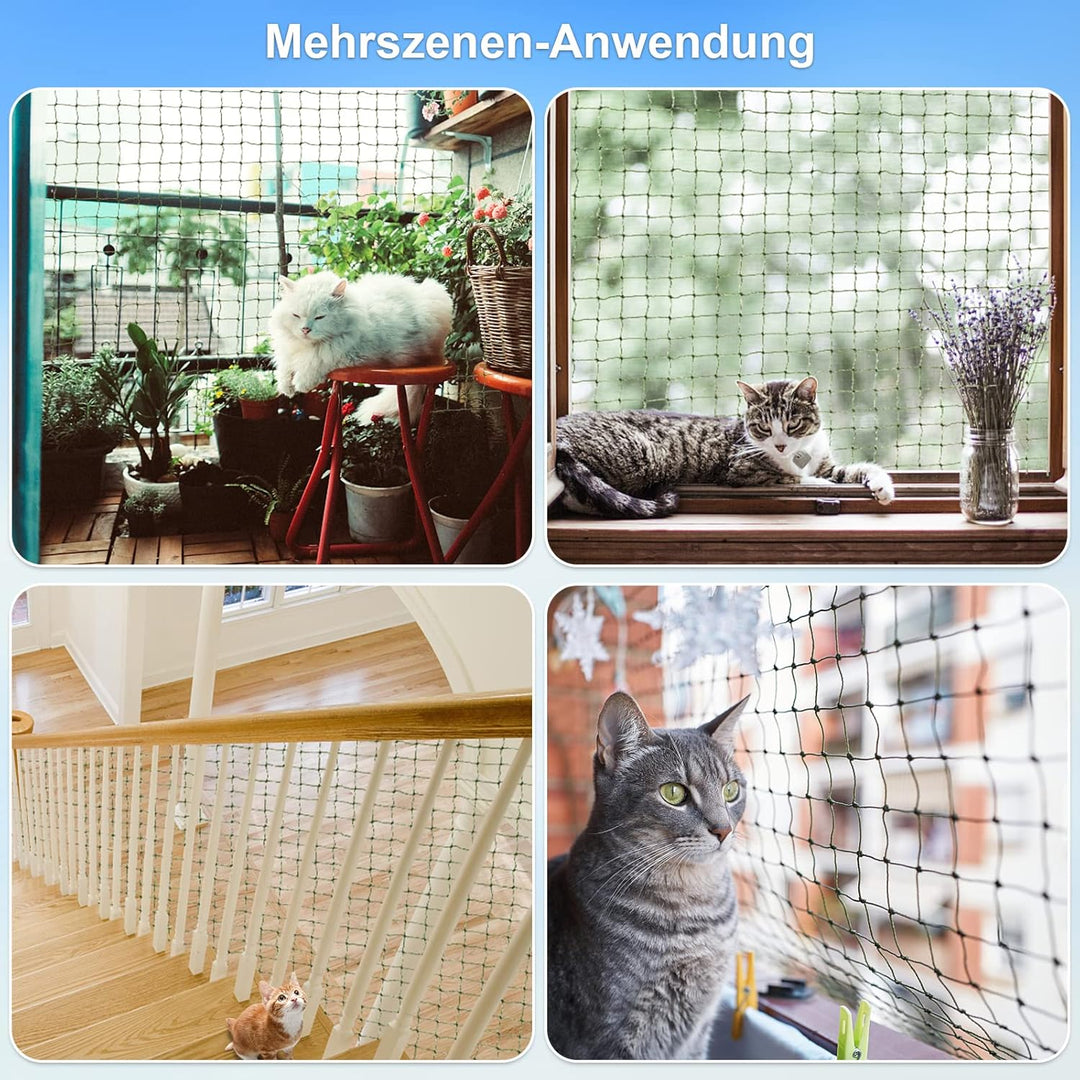 Aystkniet katzennetz für Balkon, 4 x 3 m Katzennetz Drahtverstärkt Schwarz mit 15M Befestigungsseil