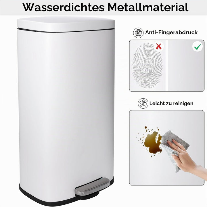 LIFERUN Mülleimer Küche 30l, Abfalleimer mit Deckel, Softclose Treteimer aus Stahl, mit Inneneimer f