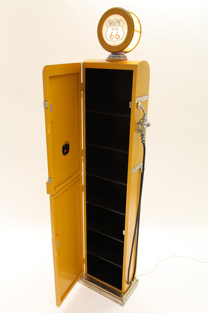 Design-Schrank Zapfsäule mit Uhr und Licht, Retro, Gelb, Vollholz, 187cm