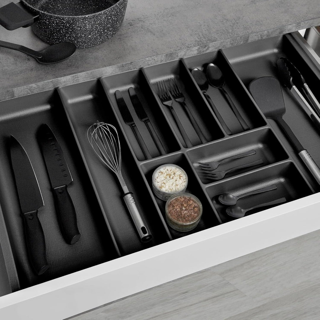 SO-BOX 2 Besteckkasten Breite 80,9 cm, Tiefe 46,2 cm mit anthraziter Kanvas-Struktur für Schubladen