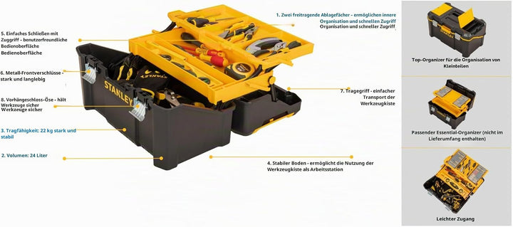 Caja de herramientas Cantilever Essential con cierres metálicos 19"/48 cm