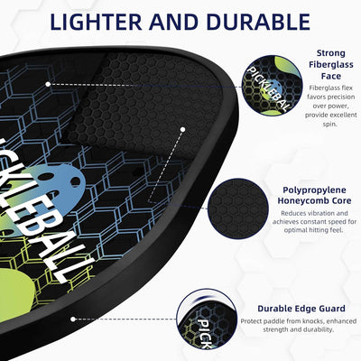 Topfinder Pickleball Set, Fiberglas Pickleball Schläger Paddle Set mit 2/4 Schlägern, 4 Bällen & 1 T