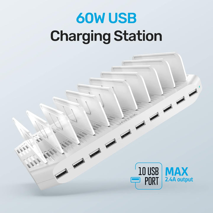Unitek 60W Handy Ladestation Mehrfach 10 Ports, USB Ladestation für mehrere Geräte mit SmartIC Techn