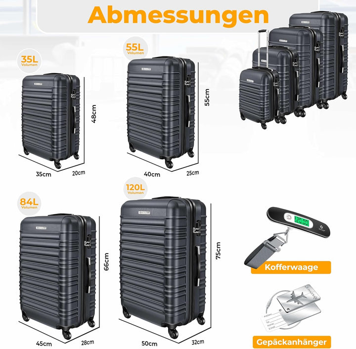 KESSER® 4tlg. Hartschalenkofferset Hard Shell Basic Hartschalenkoffer Trolley Koffer Reisekoffer Rei