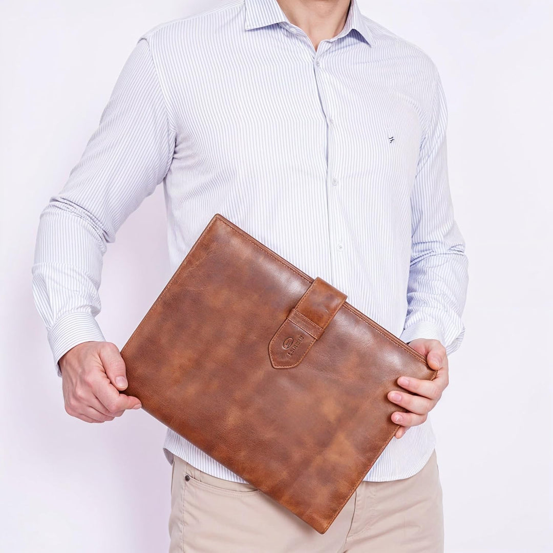 ALMADIH Leder A4 Konferenzmappe mit herausnehmbarem Ringbuch Briefblock aus Premium Rindsleder BD -