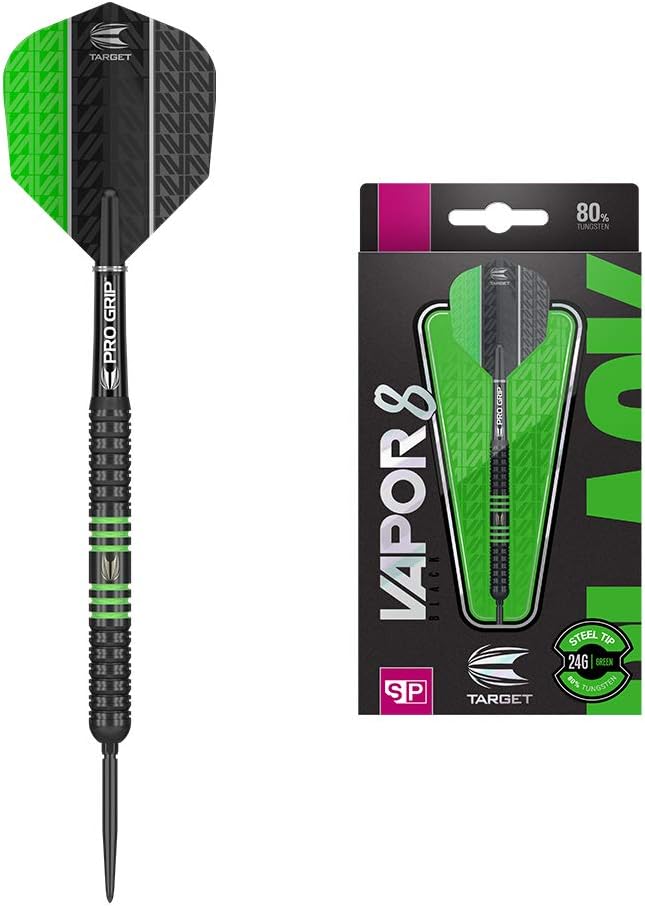 Target Darts Vapor 8 Schwarz-Grün 80% Wolfram Swiss Point Steeldarts Dartpfeile-Set 26G Single, 26G